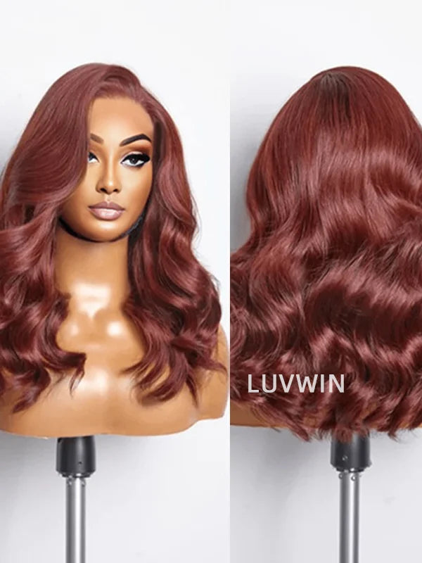 Luvwin Limited Design | Reddish Brown Body Wave Pre Cut HD Lace Free Part Long Wig Ready To Go