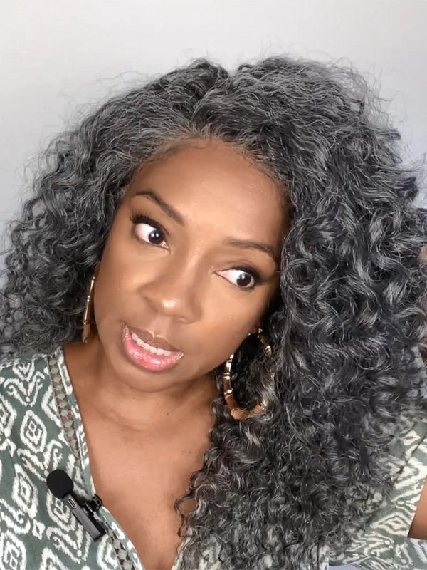 Luvwin 13x4 Salt And Pepper Wand Curly Glueless Gray Color Pre-Cut Lace Wig