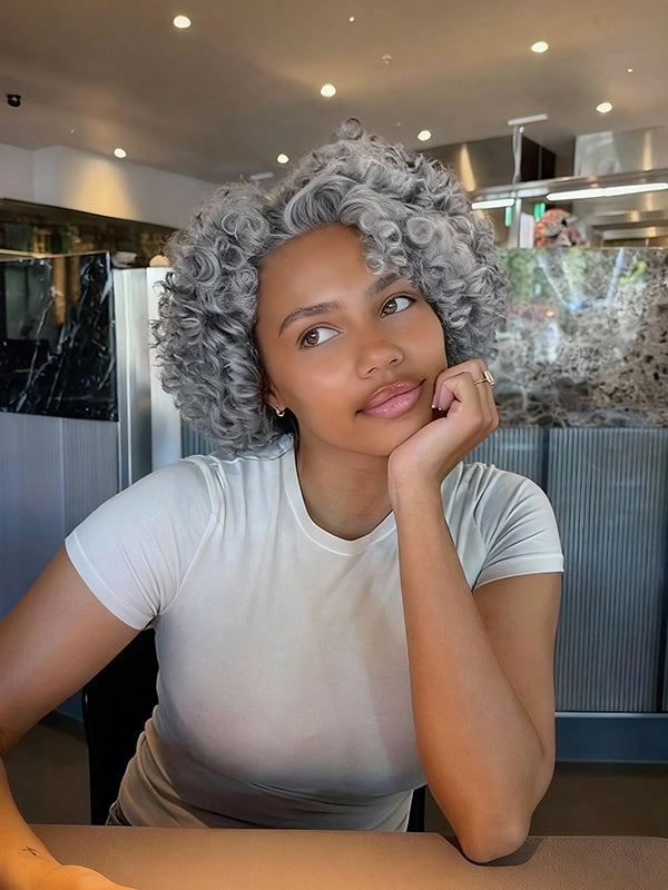 Luvwin 13x4 Salt & Pepper Bouncy Curls Glueless Grey Wig 100% Human Hair