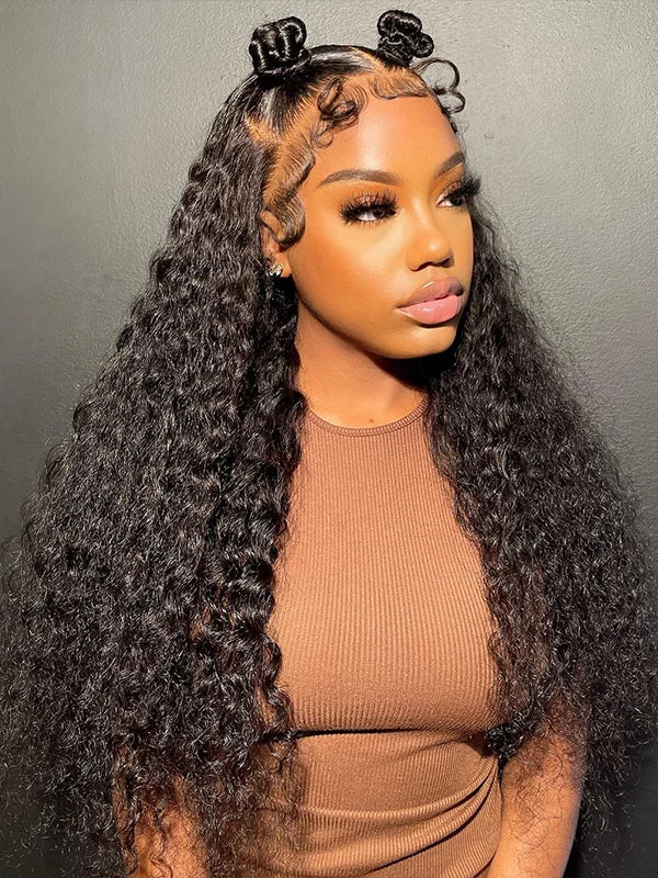 Luvwin 13x4 34Inches Curly Long Hair Wig Water Wave Pre-Cut Lace Bleached-Knots