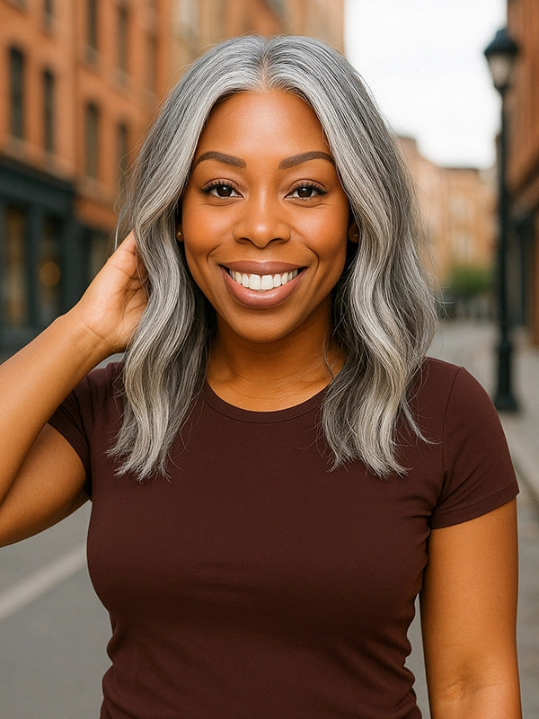 Luvwin 5x5 Closure Salt & Pepper Natural Wave Glueless Bob Wig