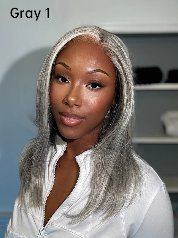 Luvwin 5x5 Closure Salt & Pepper More Salt Highlight Front Glueless Straight Wig
