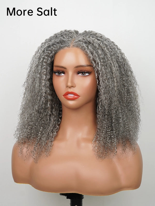 Luvwin 5x5 Closure Salt & Pepper Burmese Curly Glueless Wig 100% Human Hair