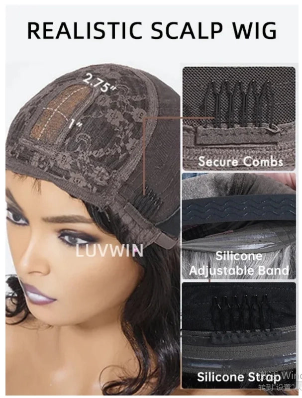 Luvwin Straight Short Bang Wig No Lace Débutant 100% cheveux humains