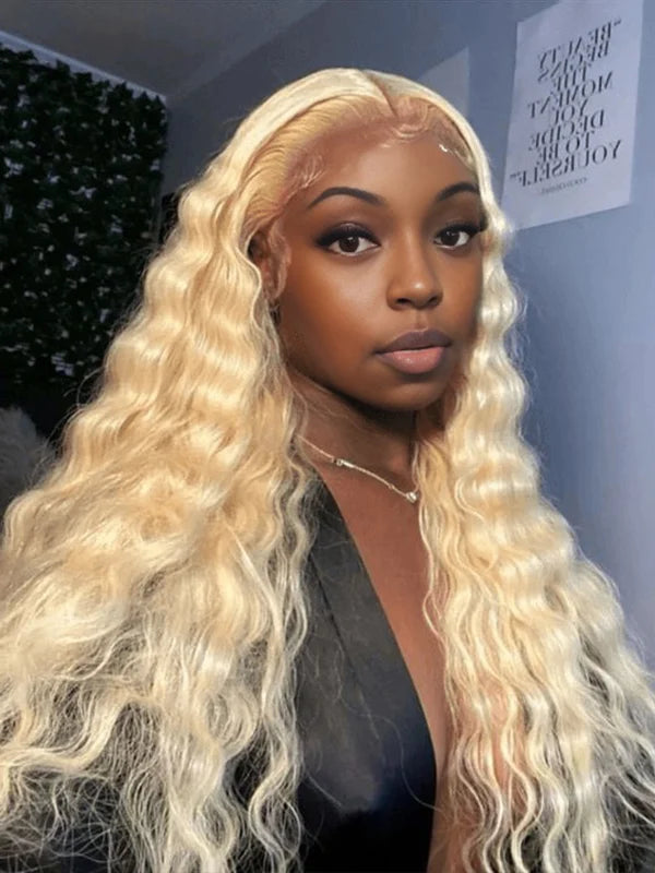 Luvwin 613 Blonde Color Deep Wave 13x4 Pre-cut Lace Frontal Wig For Black Women