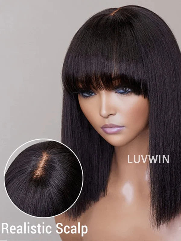 Luvwin Wear And Go Straight Short Bang Wig Beginner Friendly 100% Human Hair