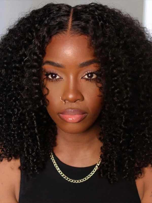 Luvwin Coily Curly Human Hair Wigs For Black Women 5x5 Lace Closure Wig