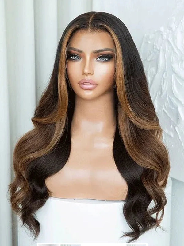 Luvwin Brown Hair Wig With Caramel Highlights 180% Density Pre Cut Lace Glueless Wigs For Black Women