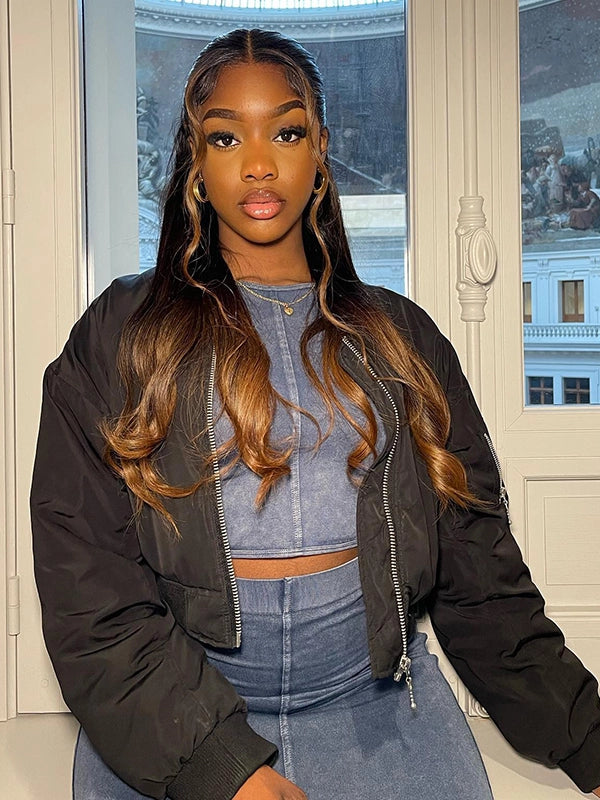 Luvwin Brown Hair Wig With Caramel Highlights 180% Density Pre Cut Lace Glueless Wigs For Black Women