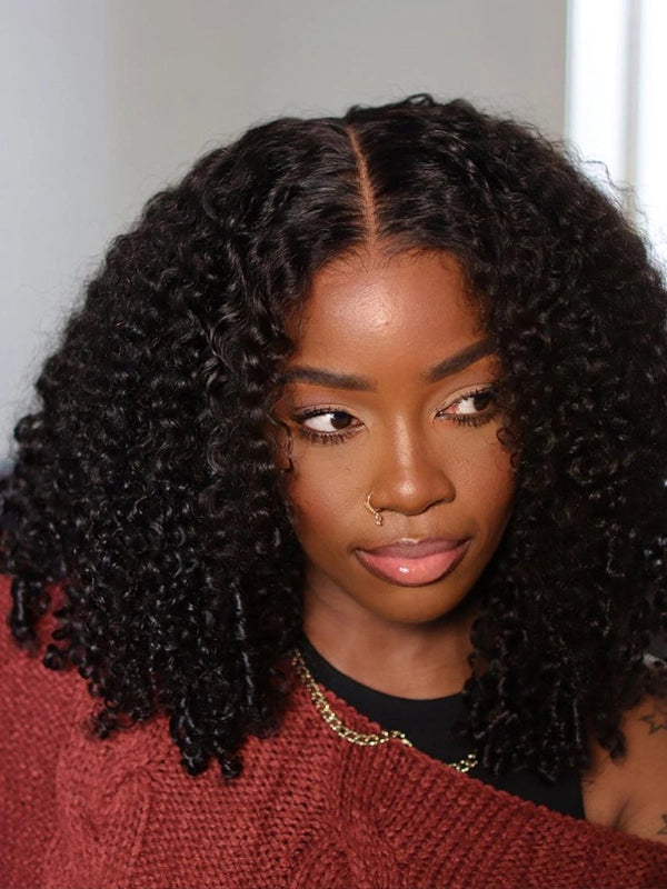 Luvwin Coily Curly Human Hair Wigs For Black Women 5x5 Lace Closure Wig