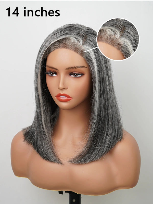 4C Edges Salt & Pepper Glueless Straight Wig - Natural Look, No Glue, Highlighted Salt and Pepper Color, Perfect for Everyday Wear