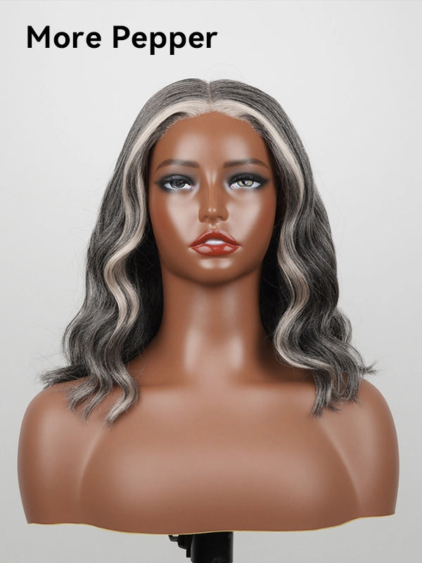 Luvwin 5x5 Closure Salt & Pepper Natural Wave Glueless Bob Wig