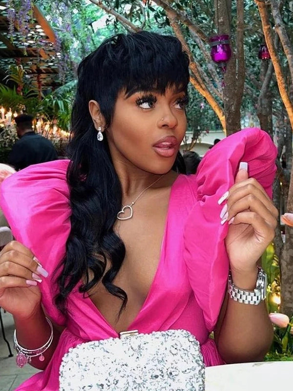 Luvwin Pixie Cut Wigs Glueless Mullet Wigs With Bangs For Black Women