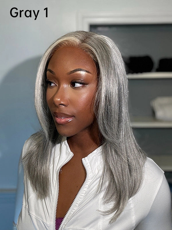 Luvwin 5x5 Closure Salt & Pepper More Salt Highlight Front Glueless Straight Wig