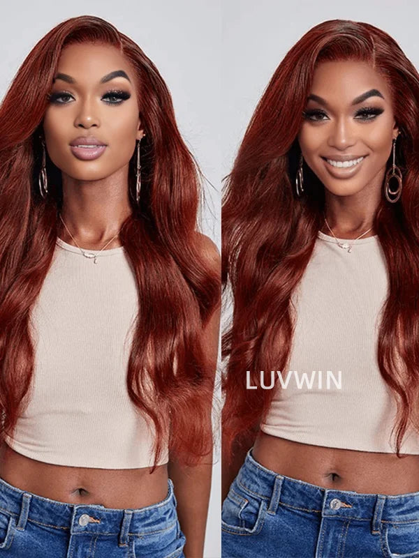 Luvwin Limited Design | Reddish Brown Body Wave Pre Cut HD Lace Free Part Long Wig Ready To Go