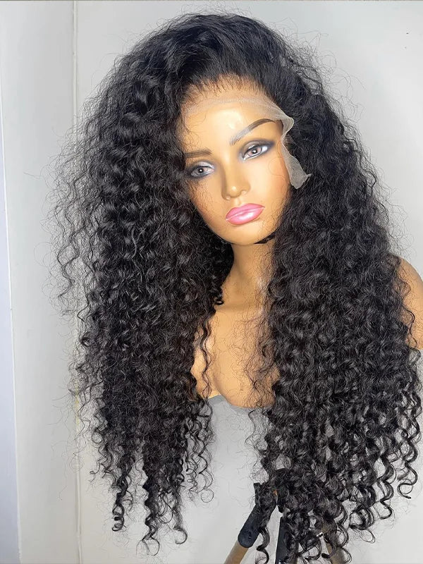 Luvwin 13x4 34Inches Curly Long Hair Wig Water Wave Pre-Cut Lace Bleached-Knots