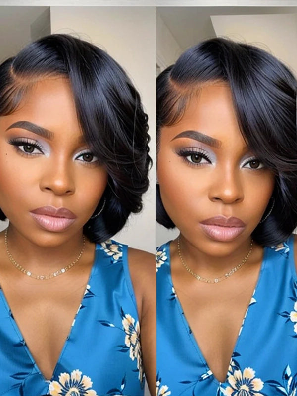 Luvwin Side Parted Layered Texture Bob Wig 5x5 Closure Wig For Black Women