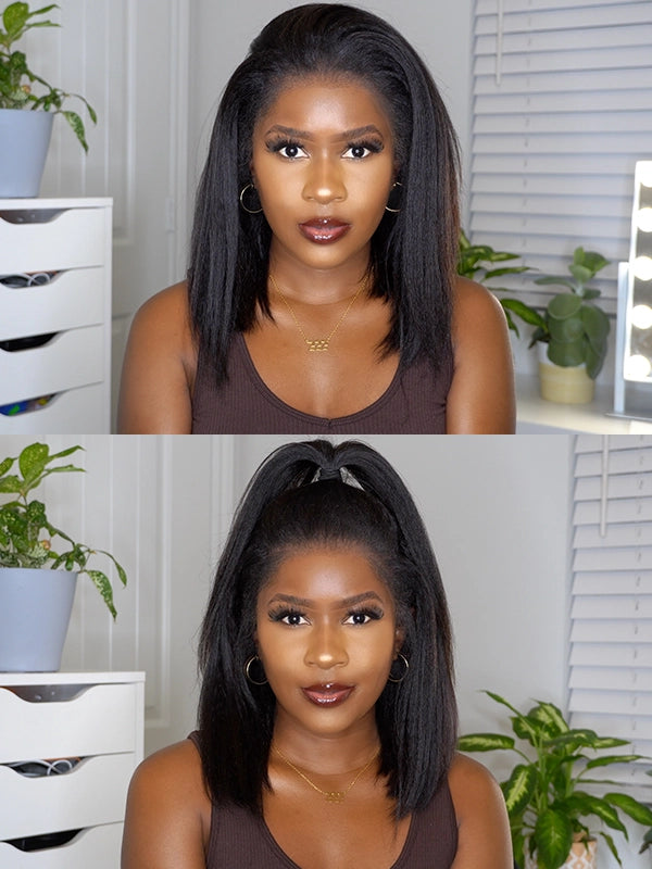Bords 4C | Luvwin 180% Densité Deep Side Parted Indétectable Lace Glueless Kinky Straight Bob Wig