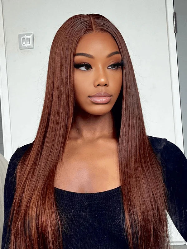 Luvwin 33B Reddish Brown Straight 13x4 Lace Frontal Wigs Put On And Go Human Hair Wigs