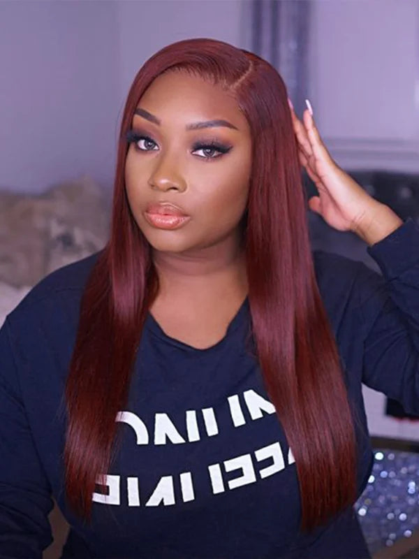 Luvwin 33B Reddish Brown Straight 13x4 Lace Frontal Wigs Put On And Go Human Hair Wigs