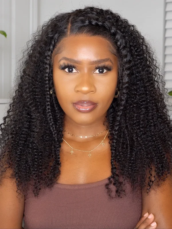 Luvwin Full Density Kinky Curly Glueless Pre Cut 13x4 Frontal HD Lace Wig Ready To Go 100% Human Hair