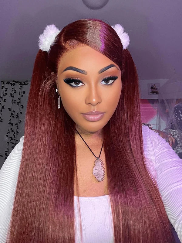 Luvwin 33B Reddish Brown Straight 13x4 Lace Frontal Wigs Put On And Go Human Hair Wigs