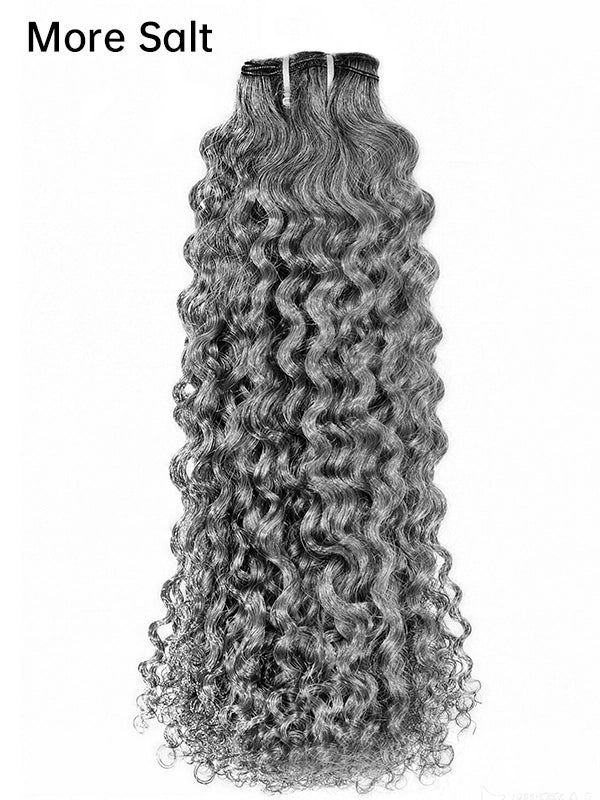 Luvwin Salt and Pepper Water Wave Hair Weft Curly Gray Hair Bundles 100% Human Hair