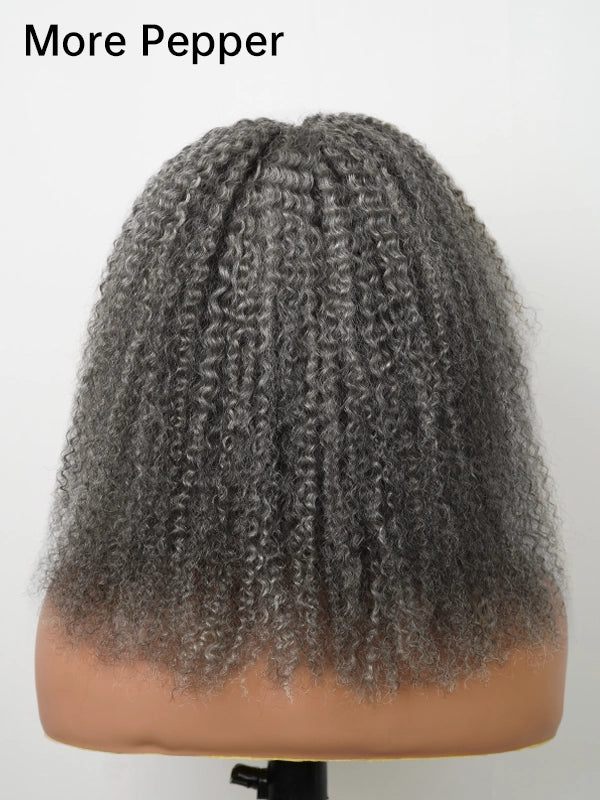 Luvwin 5x5 Closure Salt & Pepper Burmese Curly Glueless Wig 100% Human Hair