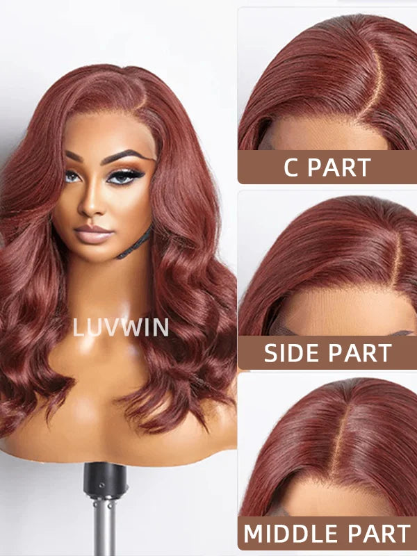 Luvwin Limited Design | Reddish Brown Body Wave Pre Cut HD Lace Free Part Long Wig Ready To Go