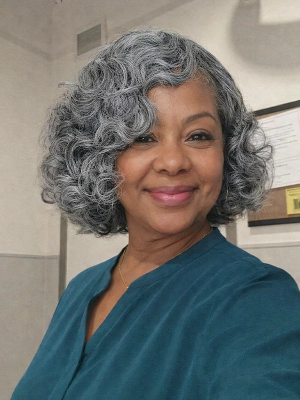 Luvwin 5x5 Salt And Pepper Steel Grey Retro Waves Bob Wig For Black Women 100% Human Hair