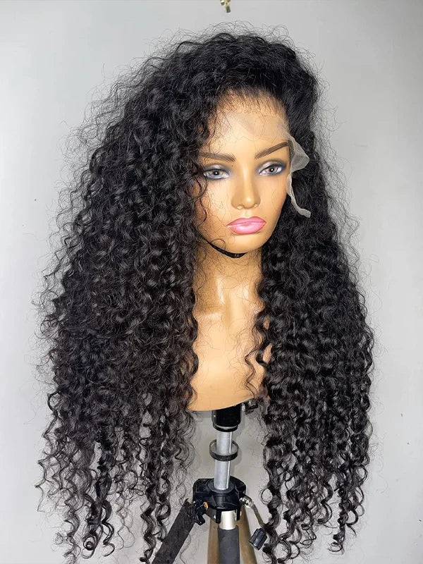 Luvwin 13x4 34Inches Curly Long Hair Wig Water Wave Pre-Cut Lace Bleached-Knots