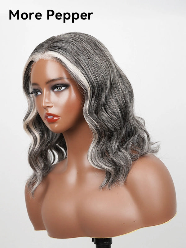 Luvwin 5x5 Closure Salt & Pepper Natural Wave Glueless Bob Wig