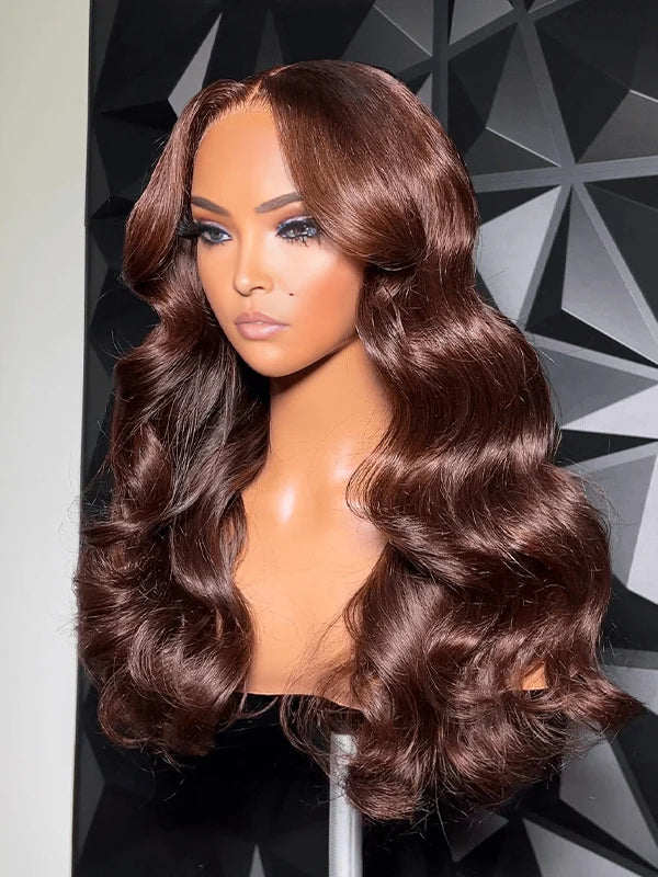 Luvwin 5x5 Lace Closure Chocolate Brown Color Glueless Body Wave Human Hair Wig