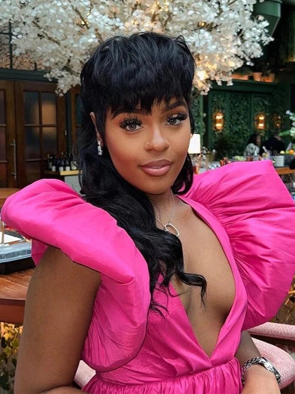 Luvwin Pixie Cut Wigs Glueless Mullet Wigs With Bangs For Black Women