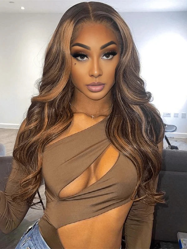 Luvwin Flawless Honey Blonde Highlight Color 13x4 Body Wave Lace Front Wigs Pre-Plucked