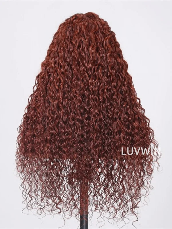 Luvwin Reddish Brown Wear And Go 13x4 Pre-Cut Lace Jerry Curly Long Human Hair Wigs For Black Women