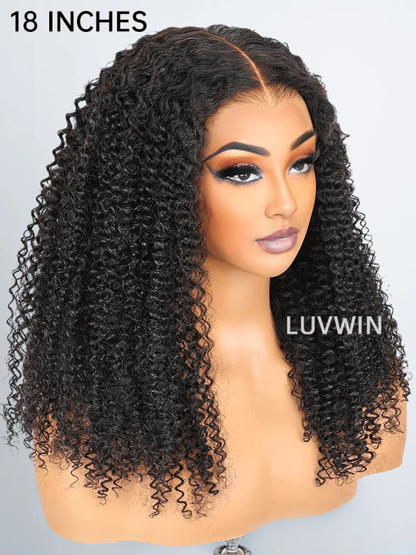 Luvwin Full Density Kinky Curly Glueless Pre Cut 13x4 Frontal HD Lace Wig Ready To Go 100% Human Hair