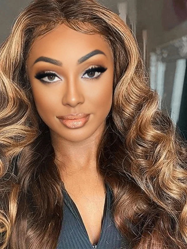 Luvwin Flawless Honey Blonde Highlight Color 13x4 Body Wave Lace Front Wigs Pre-Plucked