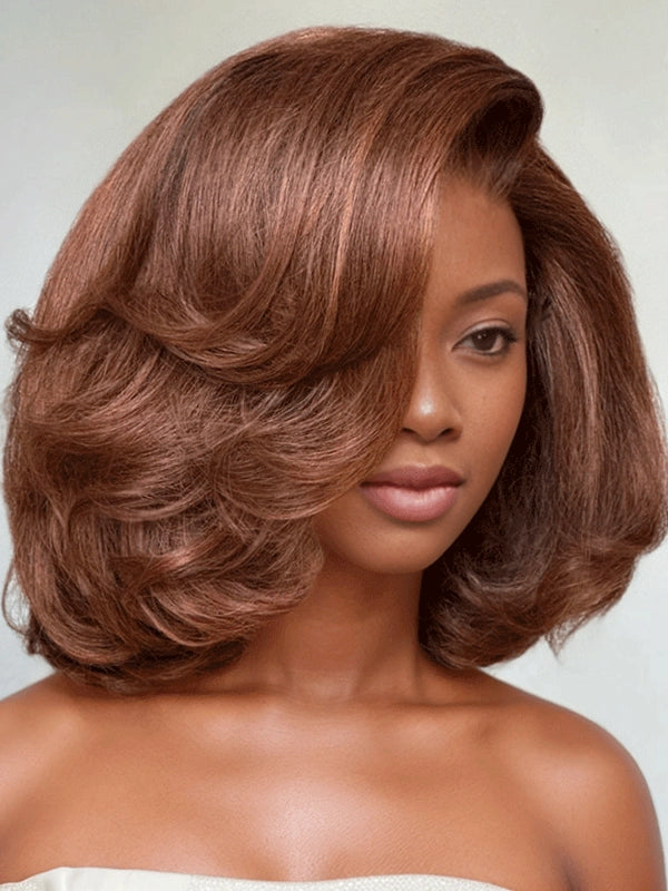 Luvwin 13x4 Short Layered Side Part Wavy Hair Lace Frontal Wig