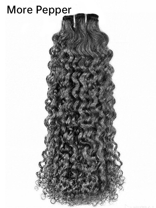 Luvwin Salt and Pepper Water Wave Hair Weft Curly Gray Hair Bundles 100% Human Hair