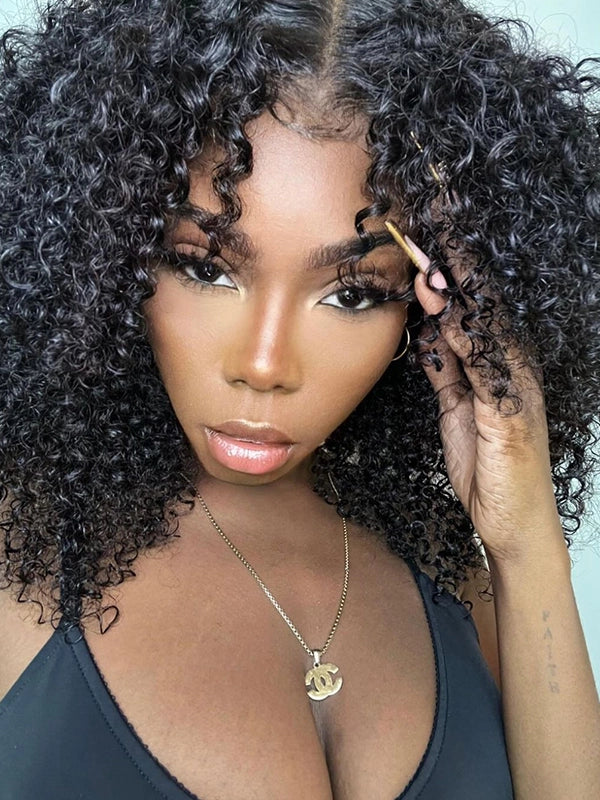 Luvwin Coily Curly Human Hair Wigs For Black Women 5x5 Lace Closure Wig