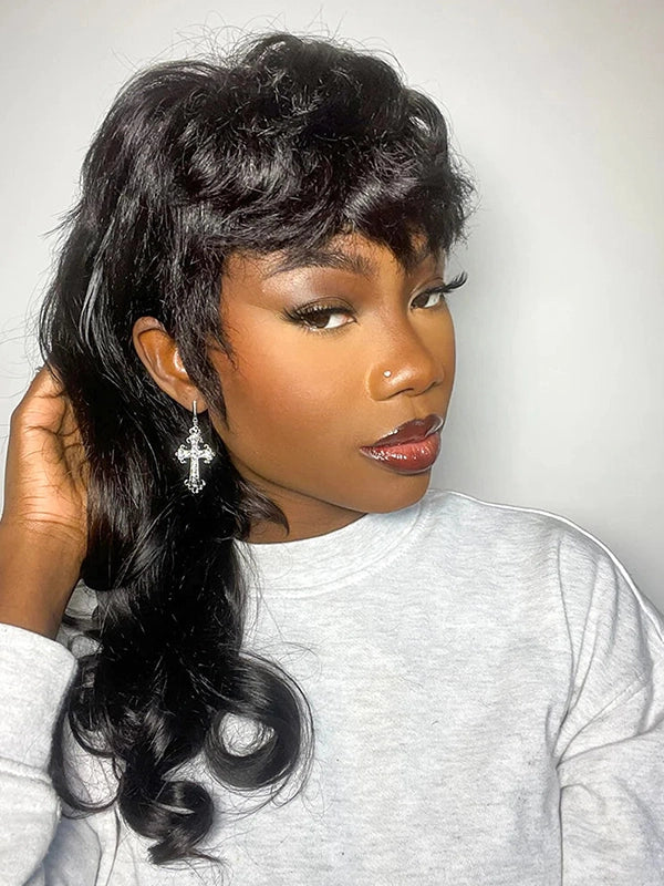 Luvwin Pixie Cut Wigs Glueless Mullet Wigs With Bangs For Black Women