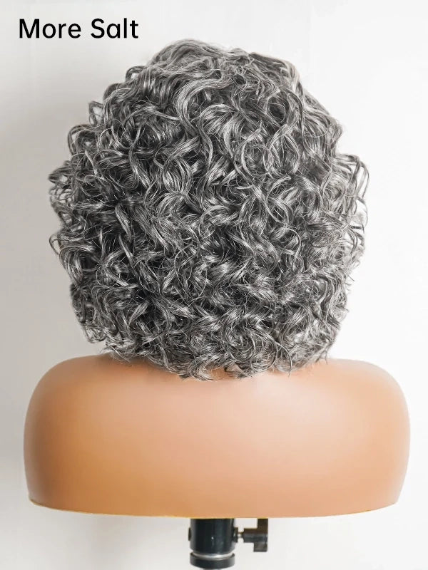 Luvwin 5x5 Gentle Curly Salt And Pepper Glueless Grey Color Pre-Cut Lace Bob Wig