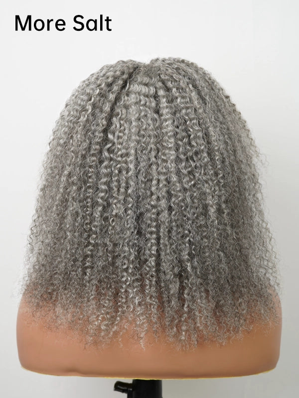 Luvwin 5x5 Closure Salt & Pepper Burmese Curly Glueless Wig 100% Human Hair