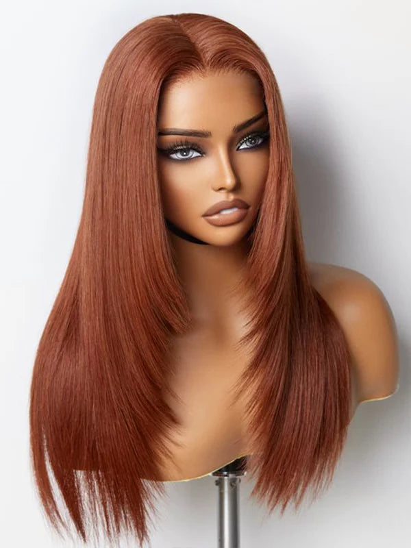 Luvwin Glueless Layered Cut Reddish Brown 13x4 13x6 Lace Wear And Go Straight Human Hair Wig