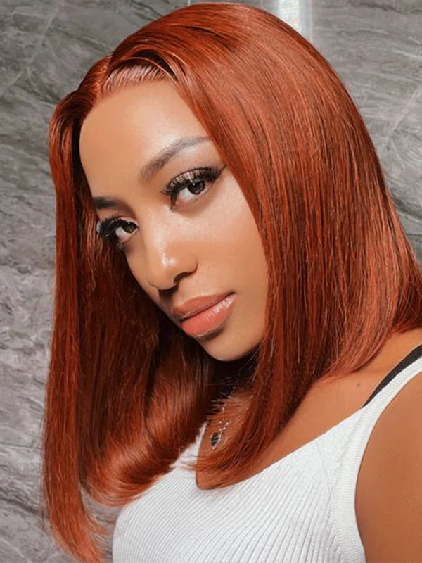 Luvwin Reddish Brown 13x4 Pre-Cut Lace Human Hair Glueless Straight bob Wigs Human Hair Wigs