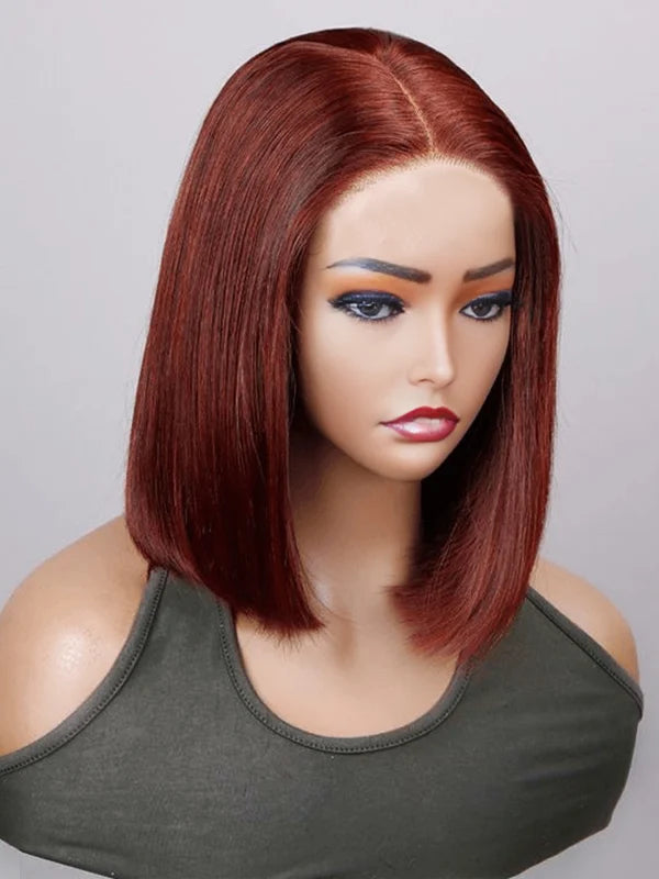 Luvwin Reddish Brown 13x4 Pre-Cut Lace Human Hair Glueless Straight bob Wigs Human Hair Wigs