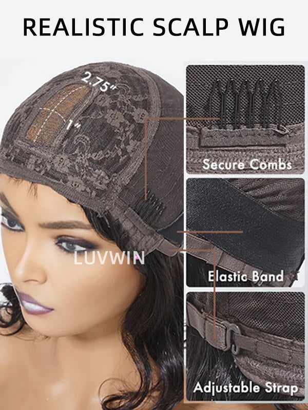 Luvwin Wear And Go Straight Short Bang Wig Beginner Friendly 100% Human Hair