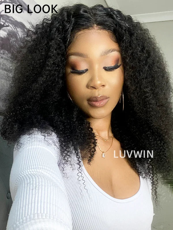 Luvwin Full Density Kinky Curly Glueless Pre Cut 13x4 Frontal HD Lace Wig Ready To Go 100% Human Hair
