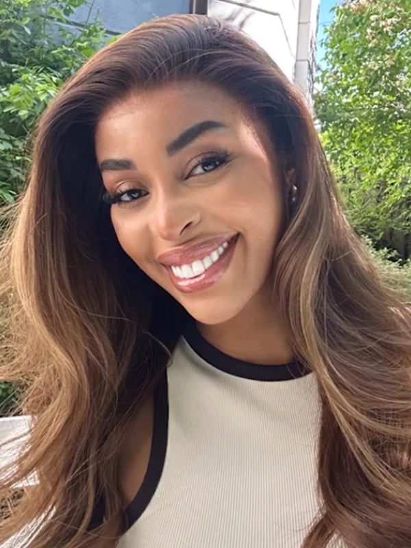 Luvwin 13x4 Lace Brown With Highlights Natural Looking 100% Human Hair Wig